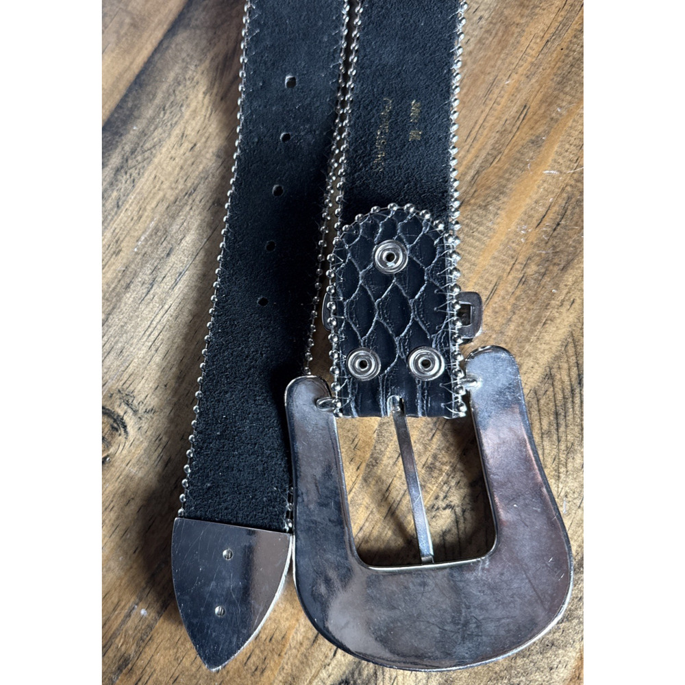 Fancy Bejeweled Cowgirl Belt Leather Black Silver Size M/L Bling Accessory EUC - Picture 7 of 8